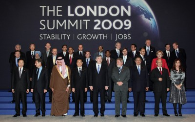 Leaders of the G20 countries present at the London Summit (taken before the proceedings on 2 April 2009)