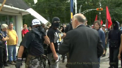 20 August 2007,  Montebello, Canada. Three police agent provocateurs captured on film outside the Security and Prosperity Partnership of North America meeting