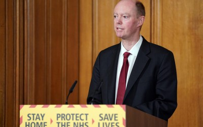 Chief Medical Officer Professor Chris Whitty speaking at a Downing Street COVID briefing
