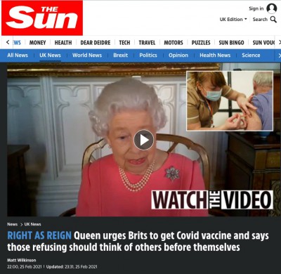 The Queen said of THOSE REFUSING TO BE JABBED: “They ought to think about other people rather than themselves.”