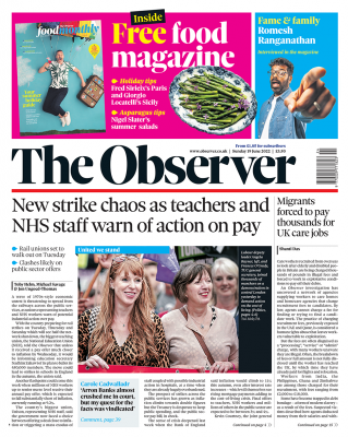 Tomorrow's Observer front page