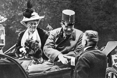 Archduke Ferdinand and his wife Sophie are pictured here, one hour before they would be shot and killed by Serb nationalist Gavrilo Princip as they drove through the streets of Sarajevo.