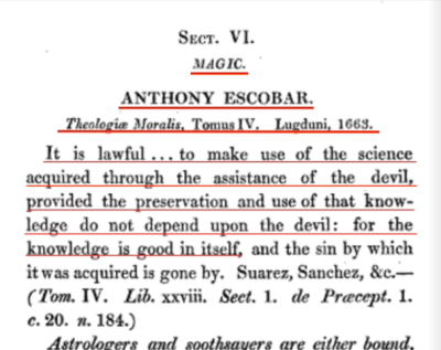 Catholic Theologian A. Escobar, 1665 - Use of Magic