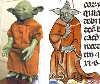 Comparing my Yoda model and Yoda lookalike monk from Smithfield Decretals, Dr Karl Shuker.jpg