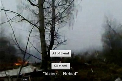 Murder... or evil hoax? A scene from the footage apparently captures the moment the order was given to kill the survivors of the Polish president's plane crash
